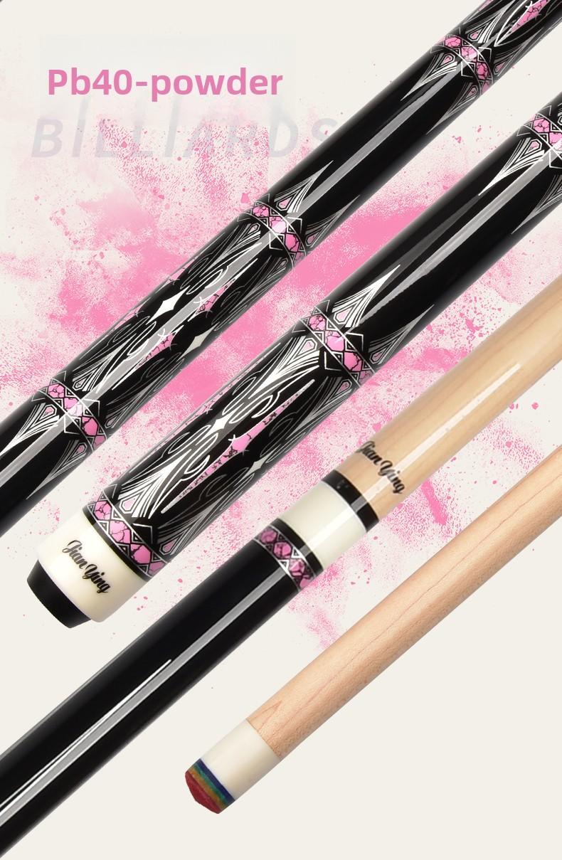 JIAN YING Premium Billiards Cue Set with Leather Case 1/2 Split 12.5mm Tip 18-20oz Weight 58 Inches Length Black Pink Pattern Includes Cue Glove & Chalk