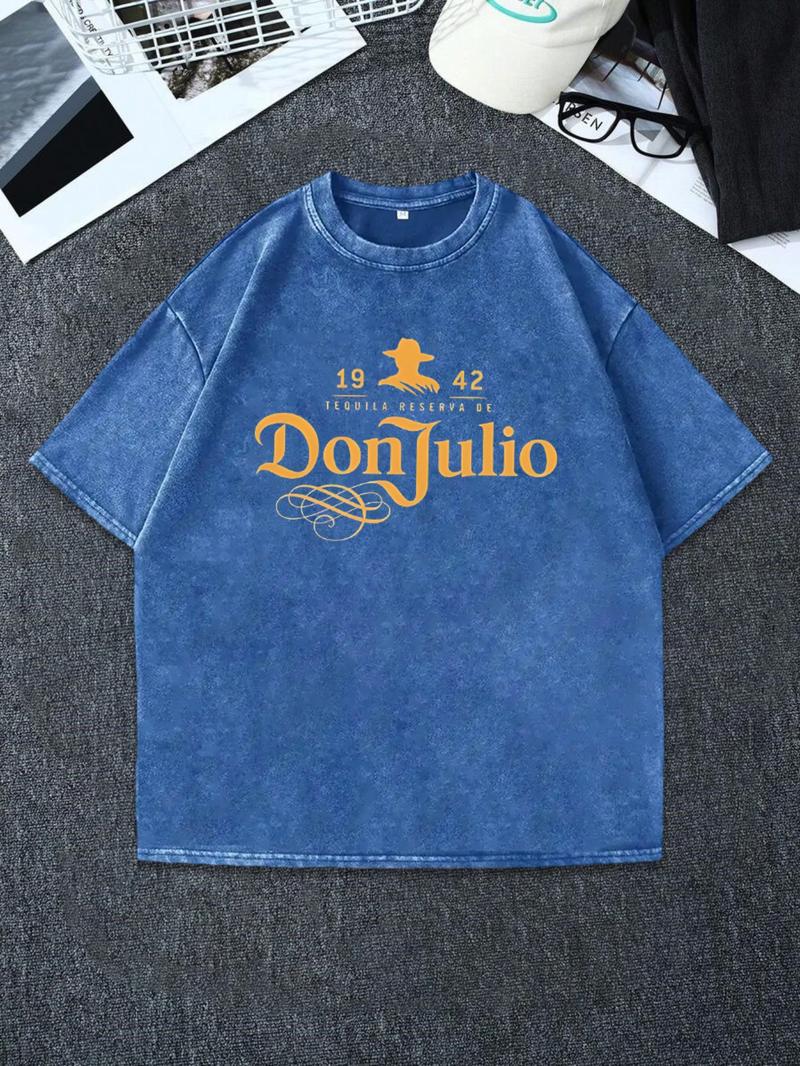 Men's Vintage Graphic Print Round Neck Tee, Regular Fit Casual Short Sleeve T-shirt, Men's Summer Top for Daily Wear, Tropical, Cotton