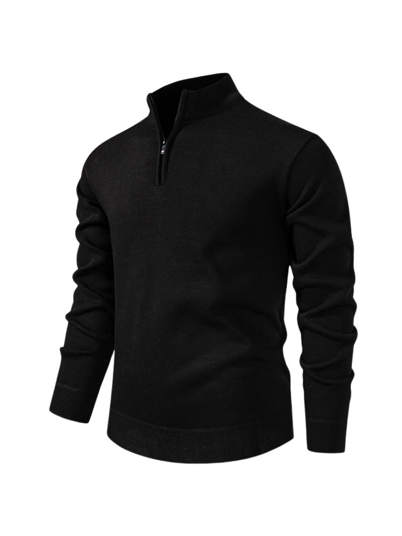 Men's Fall Winter Half-Zip Stand Collar Fleece Pullover Sweater, Casual Plain Knit Top, Comfortable Versatile Clothing for Cold Weather Men's Fall Winter Half-Zip Stand Collar Fleece Pullover Sweater, Casual Plain Knit Top, Comfortable Versatile Clothing for Cold Weather