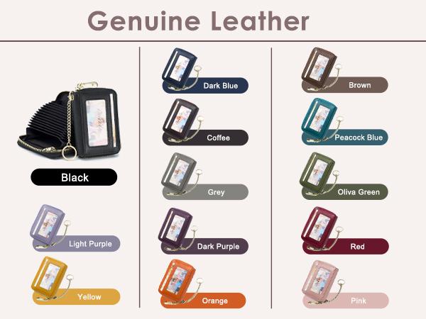 Genuine Leather Mini Compact Purse, RFID Credit Card Holder, Businese Card Case, RFID Blocking Chain Wallet for Women