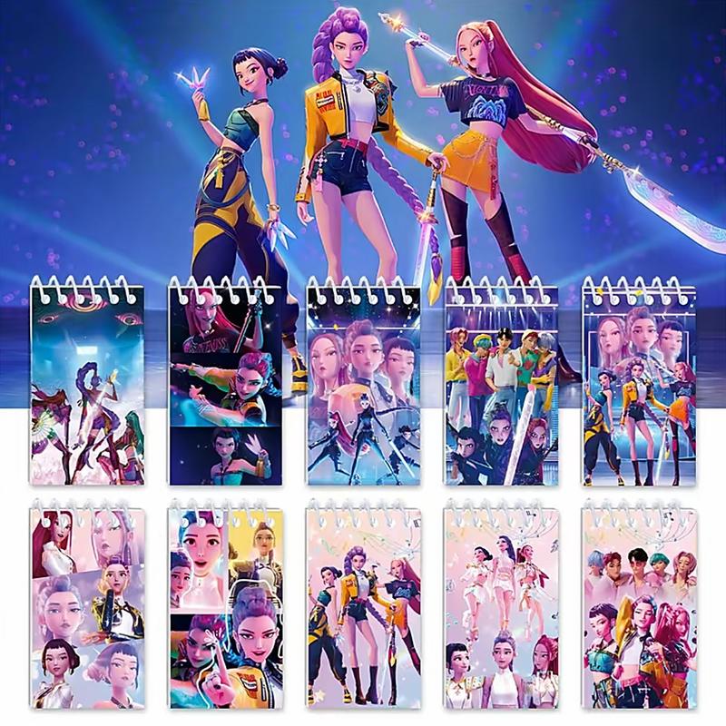 Christmas Gift,Kpop Demon Hunter Spiral Notebook Set, Kids Anime Rumi Mira Zoey Diary, Student Planner Journal, School Supplies, Office Accessories Gift, 10 Pack