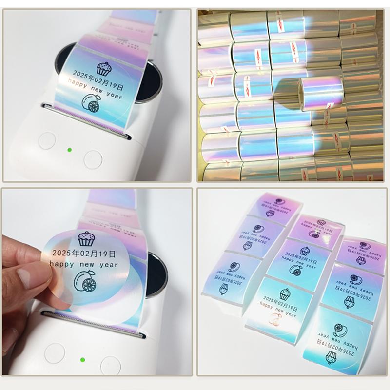 50mm Transparent Colorful Laser Labels Roll, Compatible with Phomemo M110 M200 M220, Waterproof Thermal Barcode Stickers
