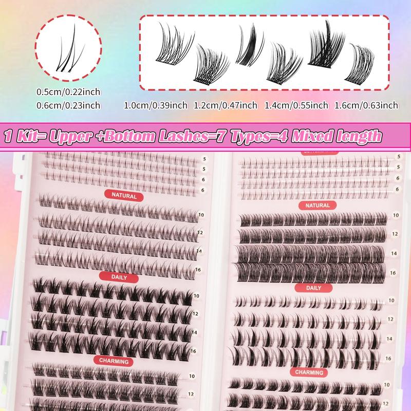 Large Capacity False Eyelashes, Eyelash Extensions, Mixed Pack, D Curl, Easy DIY Personal Lashes, Daily Use, Parties, Travel, Gift for Family and Friends