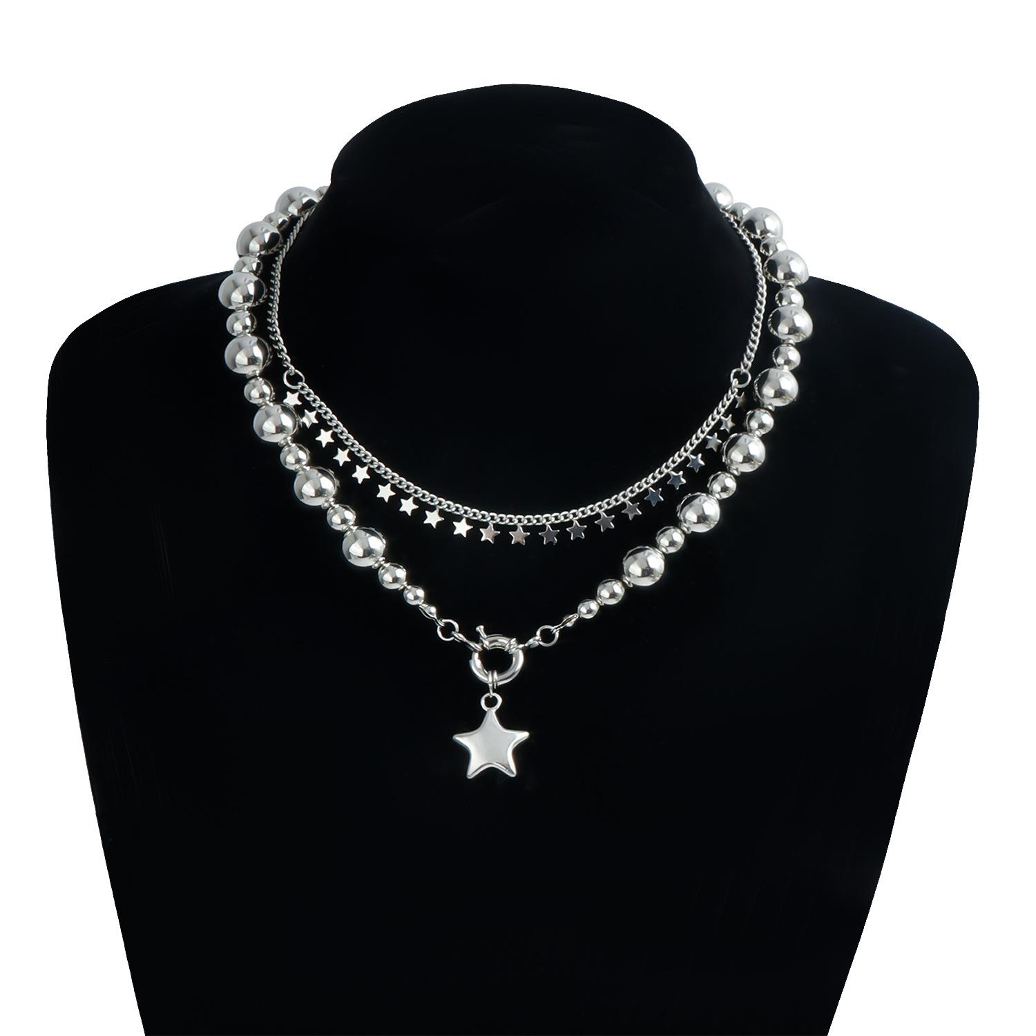 Pentagram Star Pendant Necklace & Bracelet Set |   Metal Texture |   Detachable Layered Jewelry for Women