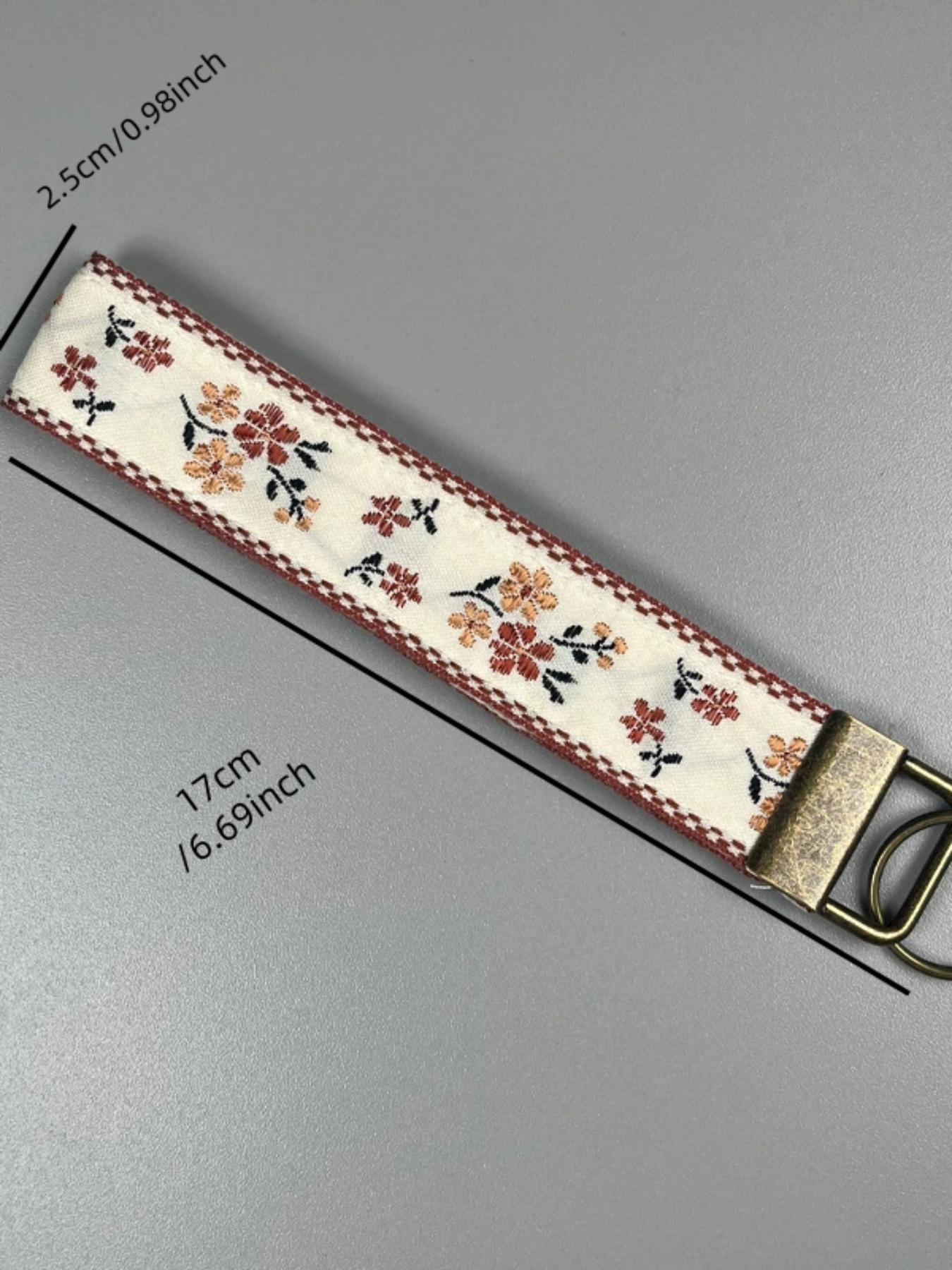 1 Embroidered Fabric Wristlet Keychain for Women, Cute Wrist Key Chain with Metal Hardware