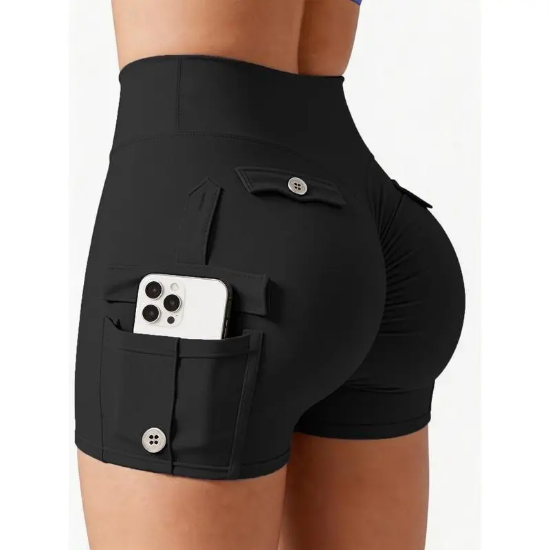 Women Cargo Workout Shorts With Pockets, High Waist Multi‑Pocket Athletic Shorts, Stretch Breathable Gym Sports Shorts for Hiking Fitness Daily