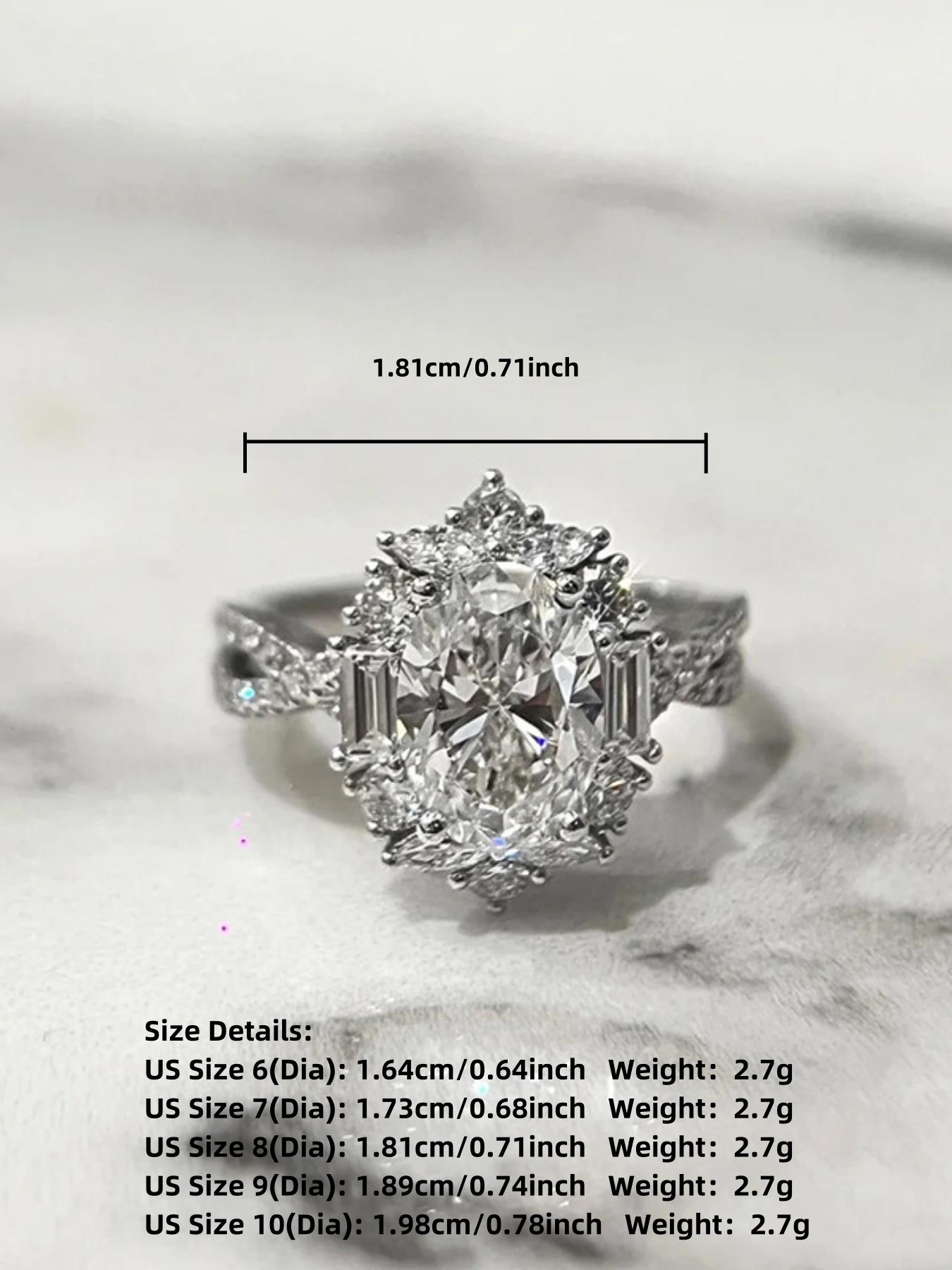 S925 Sterling Silver Elegant Oval Shaped Rhinestone Ring, Fashion Promise Ring for Women & Girls, Trendy All-match & Exquisite Clean Girl Jewelry for Birthday Gift, Solitaire Engagement Ring with Box, Bridal Engagement Ring, Wedding Engagement Ring