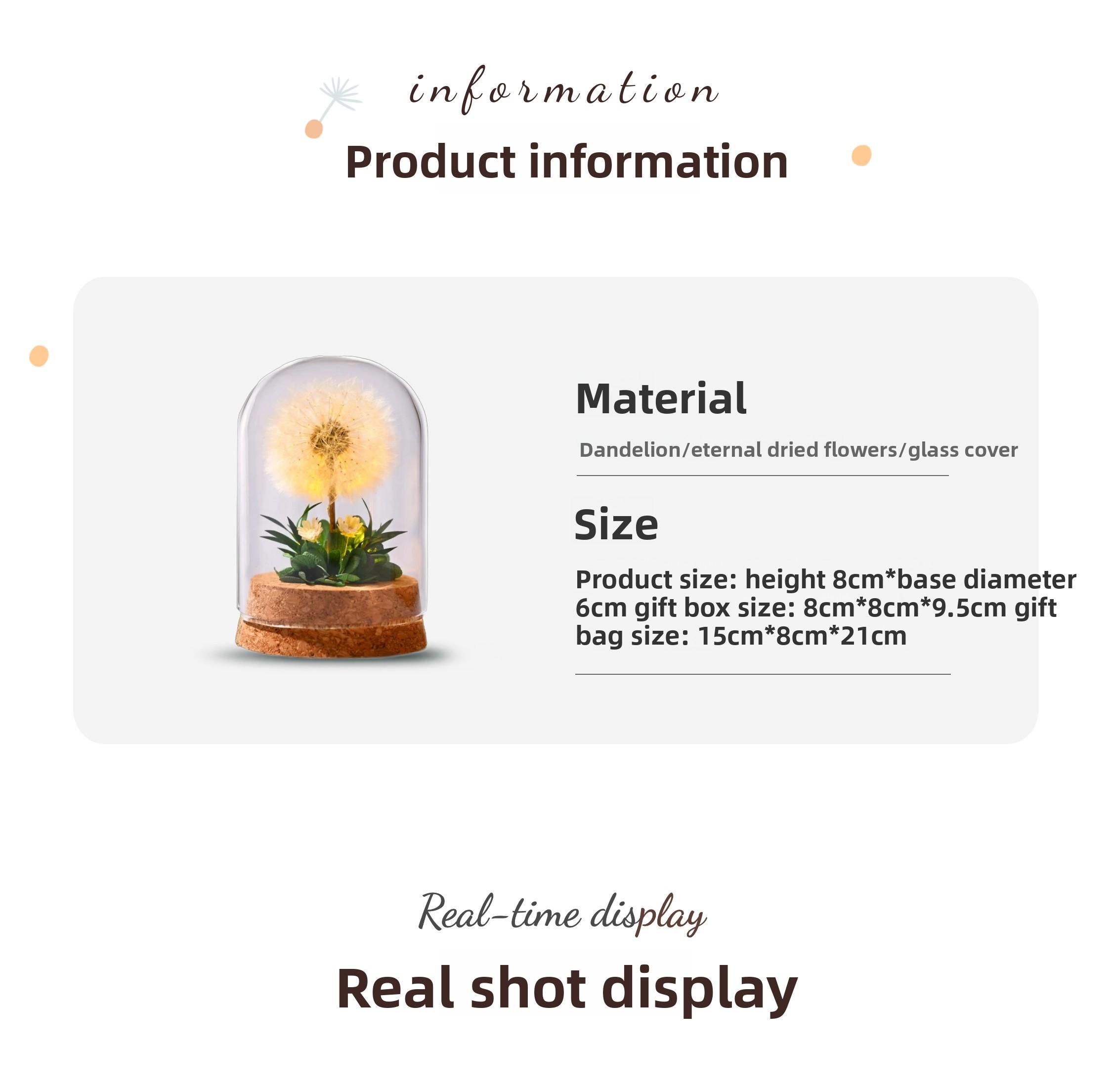 Light Up Dandelion in Glass Dome,Birthday Gifts,Flower Gifts for Women Girlfriends Wives Mothers Daughters Sons,Desk Decor Valentine's Day Mother's Day Christmas Thanksgiving Day,Yellow Leaf