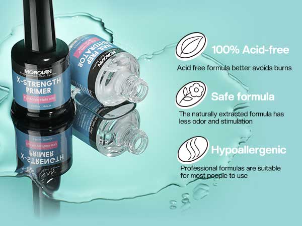 Morovan Nail Prep Dehydrator and Nail Primer X-strength, No Burn Non Acid Nail Primer and Dehydrator for Acrylic Powder Fast Dry 0.5oz Nail Primer Set