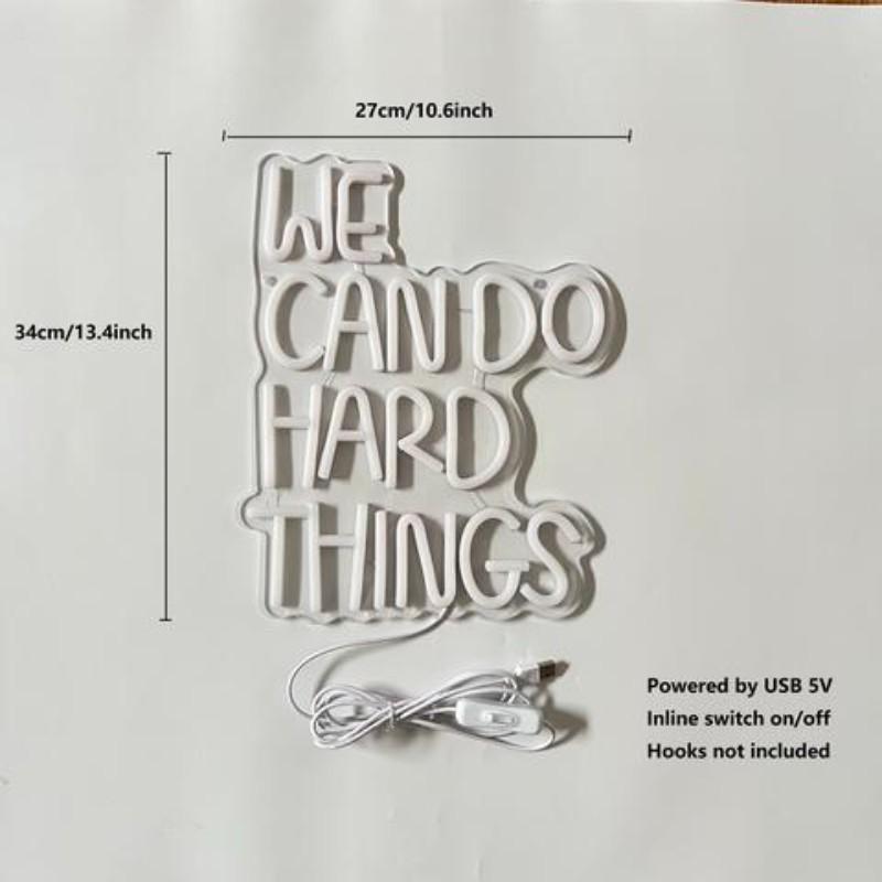 We Can Do Hard Things Letter Decorative Light Led Neon Lights, Bedroom Classroom Office Shop Garage Gift, Wall Hanging Chain USB Powered