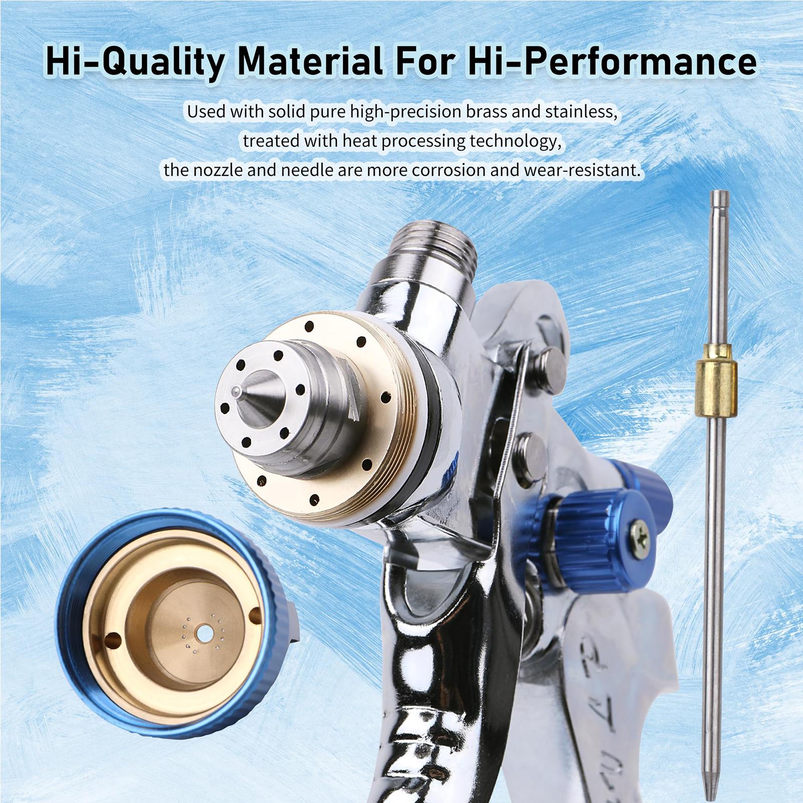 HVLP Paint Sprayer With 10pcs 600ML Mixing Quick Cup, Spray Paint Gun Set Contain 3 Nozzles 1.4/1.7/2mm &Pressure Gauge, Sprayer Gun For Car Painting, Furniture Surface Spraying (Blue Set)