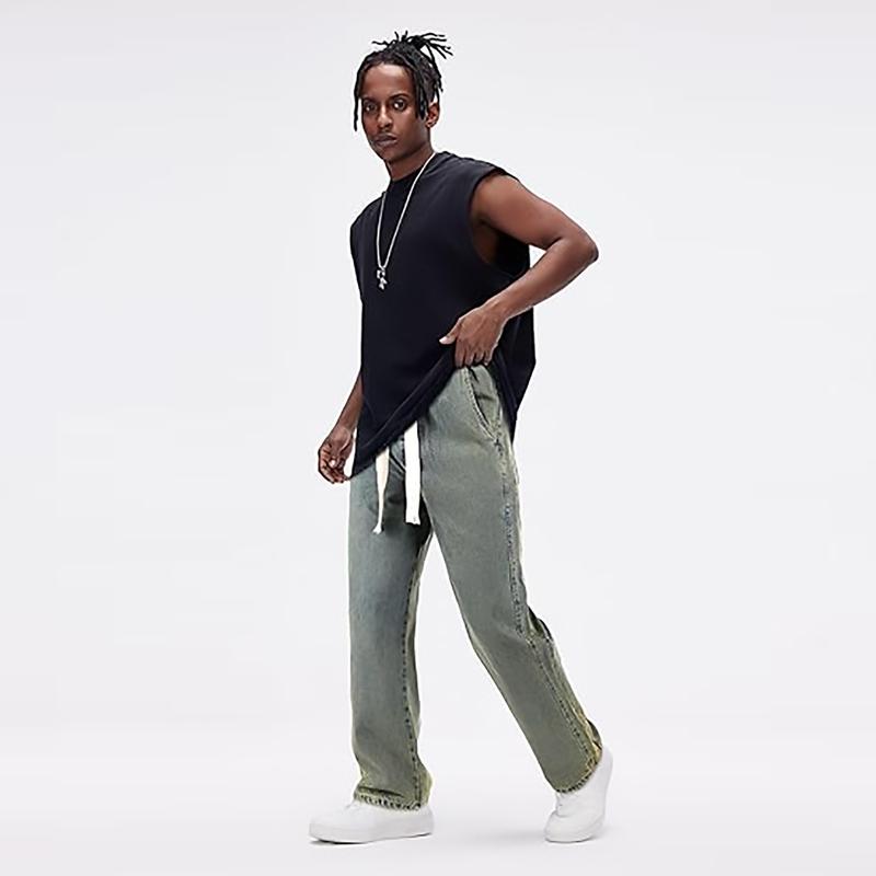 Men's Straight Leg Denim Pants Loose Fit Wide Leg Baggy Jeans Hip Hop Streetwear Trousers