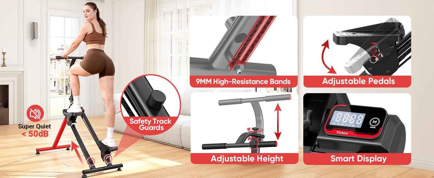 YOLEO Steppers for Exercise at Home, Adjustable Stair Stepper with 3 Workout Modes,Folding Cardio Stair Master with Ski Simulation Mode & Oversized Pedal,90% Pre-Assembled Stair Climber with Handlebar