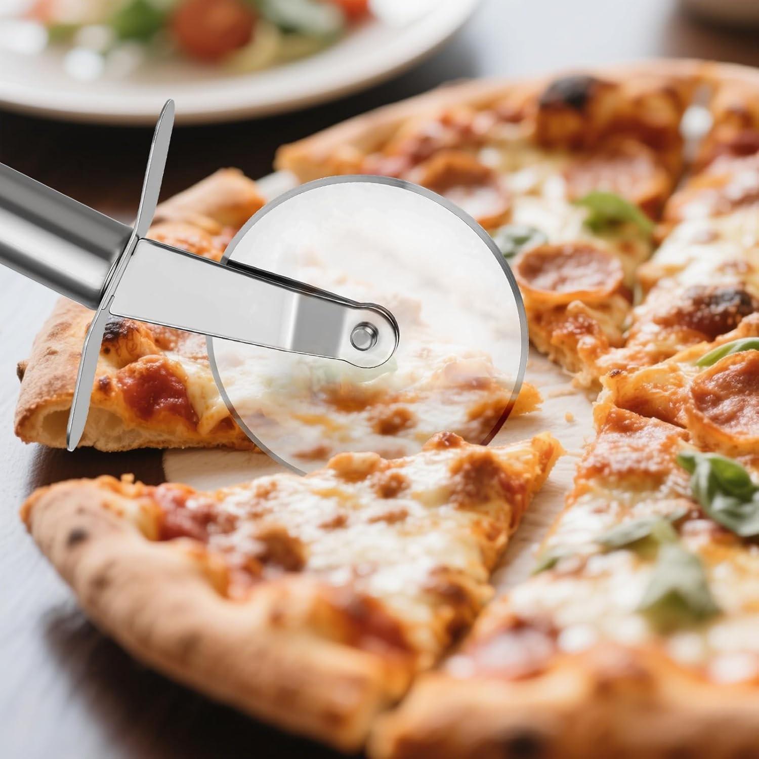 Stainless Steel Pizza Cutter, Sharp Rotating Blade, Ergonomic Non-Stick Handle, Easy Cutting for Pizza, Cheese, Dough, 1pcs