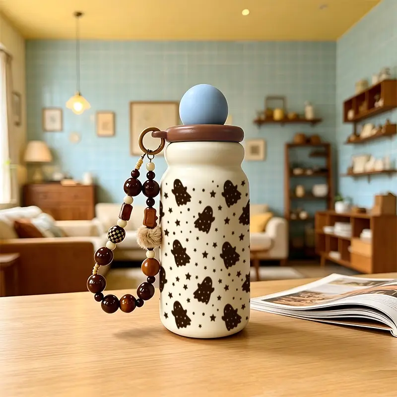 500ML Star Ghost Insulated Tumbler, Plush Dog Strap with Straw, Stainless Steel, Leak-Proof, Portable, Perfect for Halloween Christmas Gifts