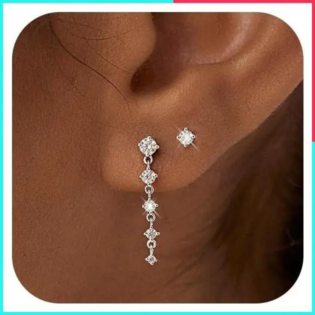 Dainty Dangle Tassel Earrings for Women, Cubic Zirconia Stack, 14K Gold/Silver Plated, Hypoallergenic Lightweight Bridal Prom Wedding Jewelry, Trendy Gift