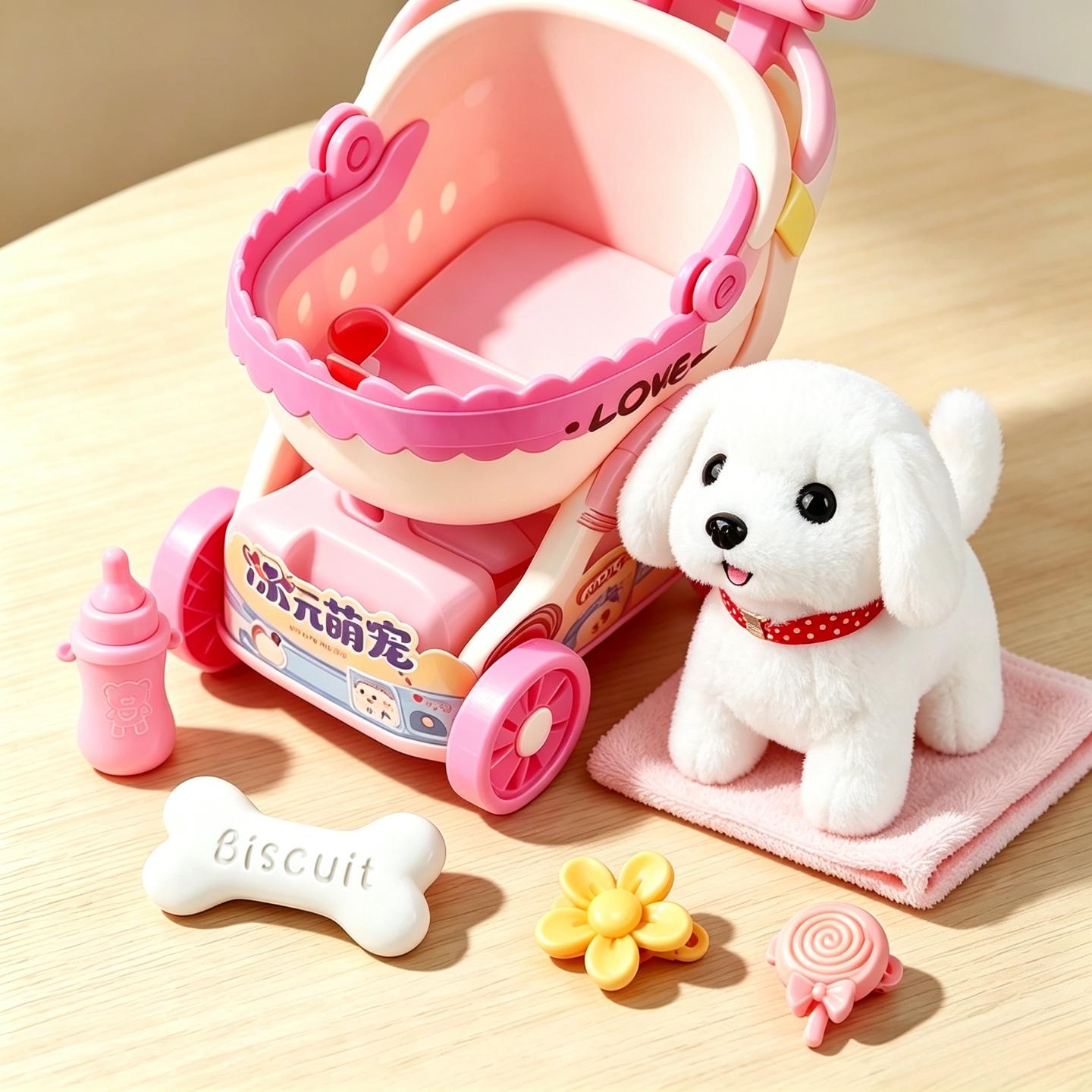 Electric Plush Dog Toy with Stroller Set Interactive Walking Barking Puppy for Kids Girls Toddlers, Soft Stuffed Pet Toy with DIY Accessories, Perfect Birthday Christmas Gift, Viral TikTok Toy for Children Pretend Play