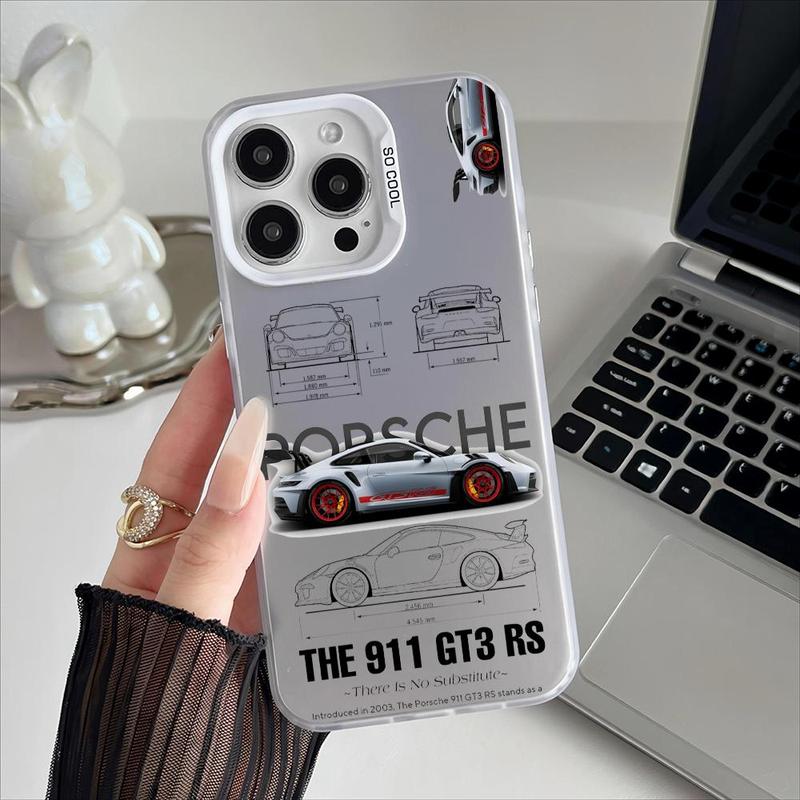 Sports GT3-RS P-Porsche Supercar-911 Phone Case for iPhone 17 16 15 14 13 12 Pro Max Air | Multicolor Matte Laser Metallic Phone Case | Aurora Gradient Finish with Smooth Matte Texture | Durable Scratch-Resistant Anti-Fingerprint Protective Cover