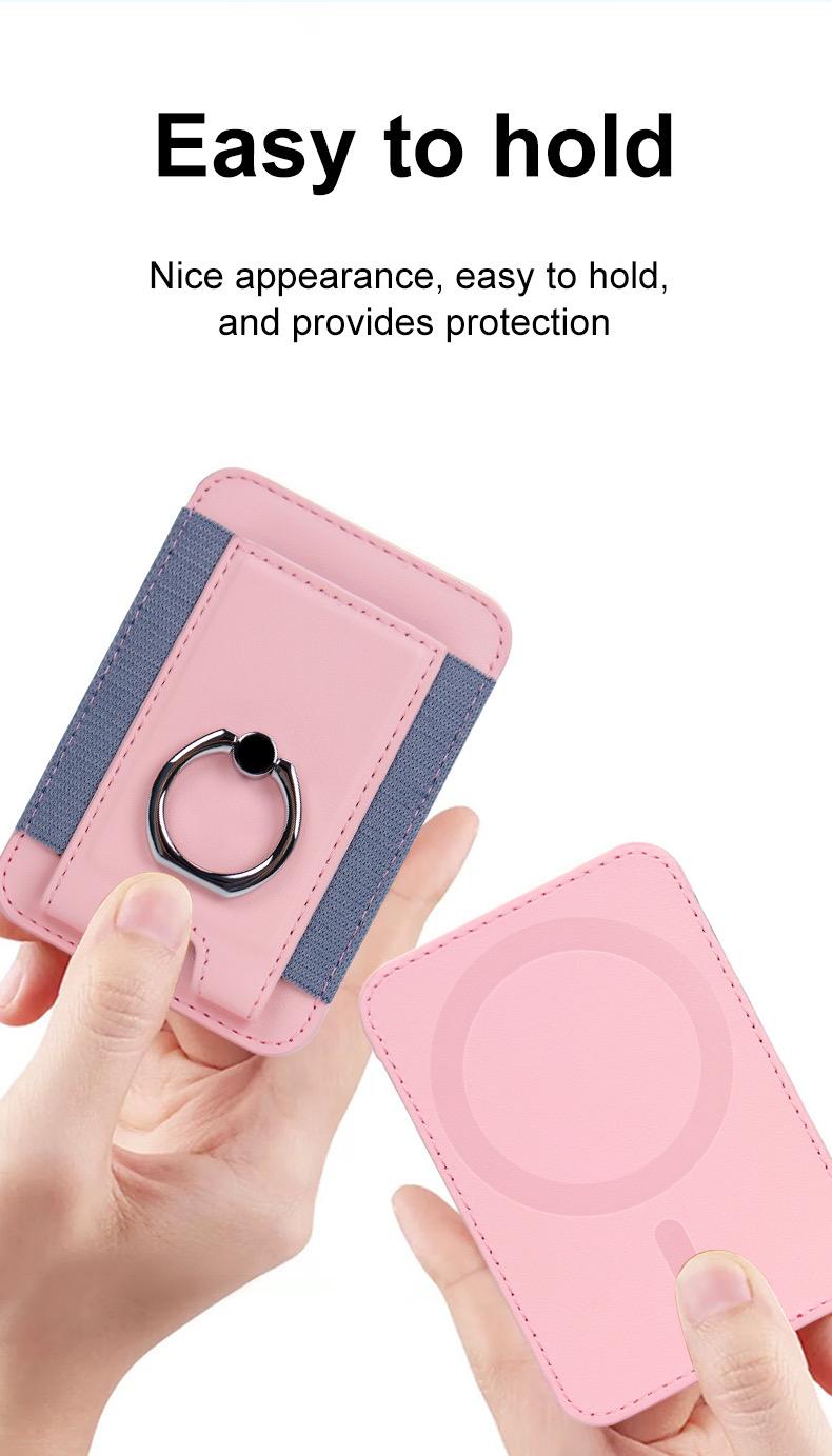 FUNCAT GLOBAL Magnetic Card holder.  Fit iPhone 12/13/14/15/16, Leather Card Case. Ring design: Can be use as Phone Stand.