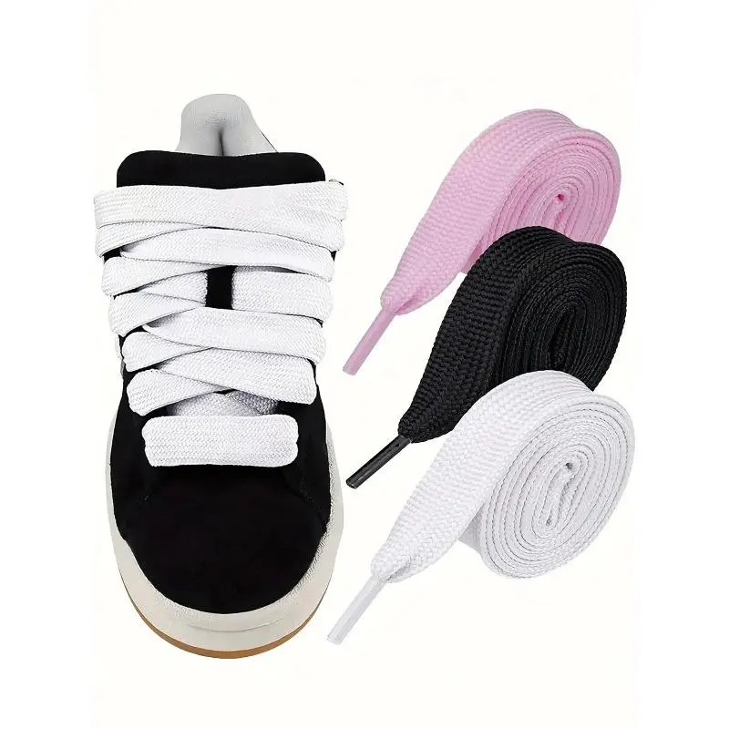 2‑Pack Solid‑Color 2cm Wide Flat Shoelaces, Durable Replacement Shoe Strings for Canvas, Casual & Sports Shoes, Daily‑use Shoe Accessories