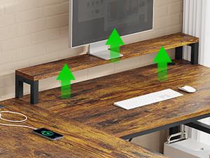 SEDETA 94.5" Home Office Desks, Computer Gaming Desk with Storage, LED Lights, Power Strip with USB, Keyboard Tray & Monitor Stand, Extra Long Double Desk for 2 Person