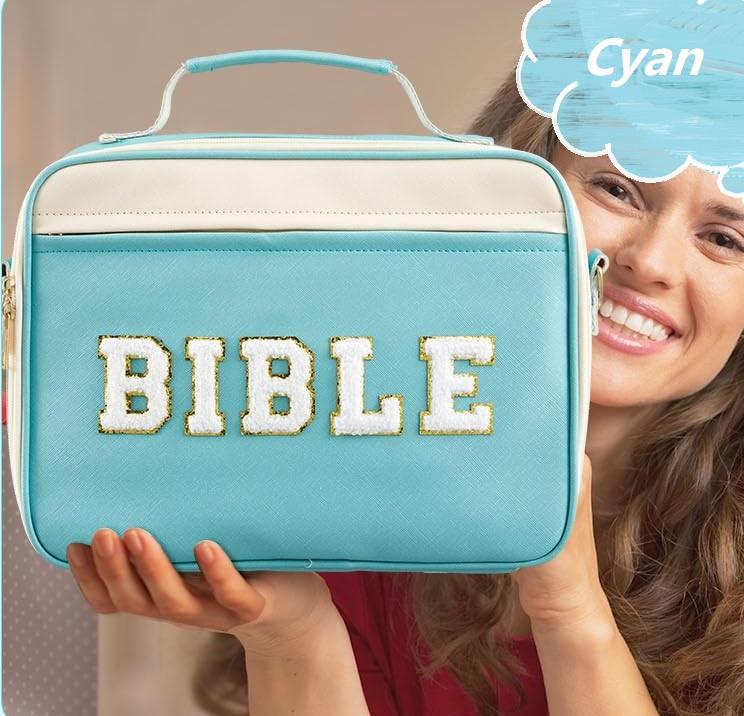 PU Leather Bible Bag for Christian Women Large Chenille Chenille Letter Bible Cover Bag Bible Journaling Kit Elegant Easter Gift for Christian Women Girls, Church Sunday Prayer bible Study Supplies, Gift for Mom