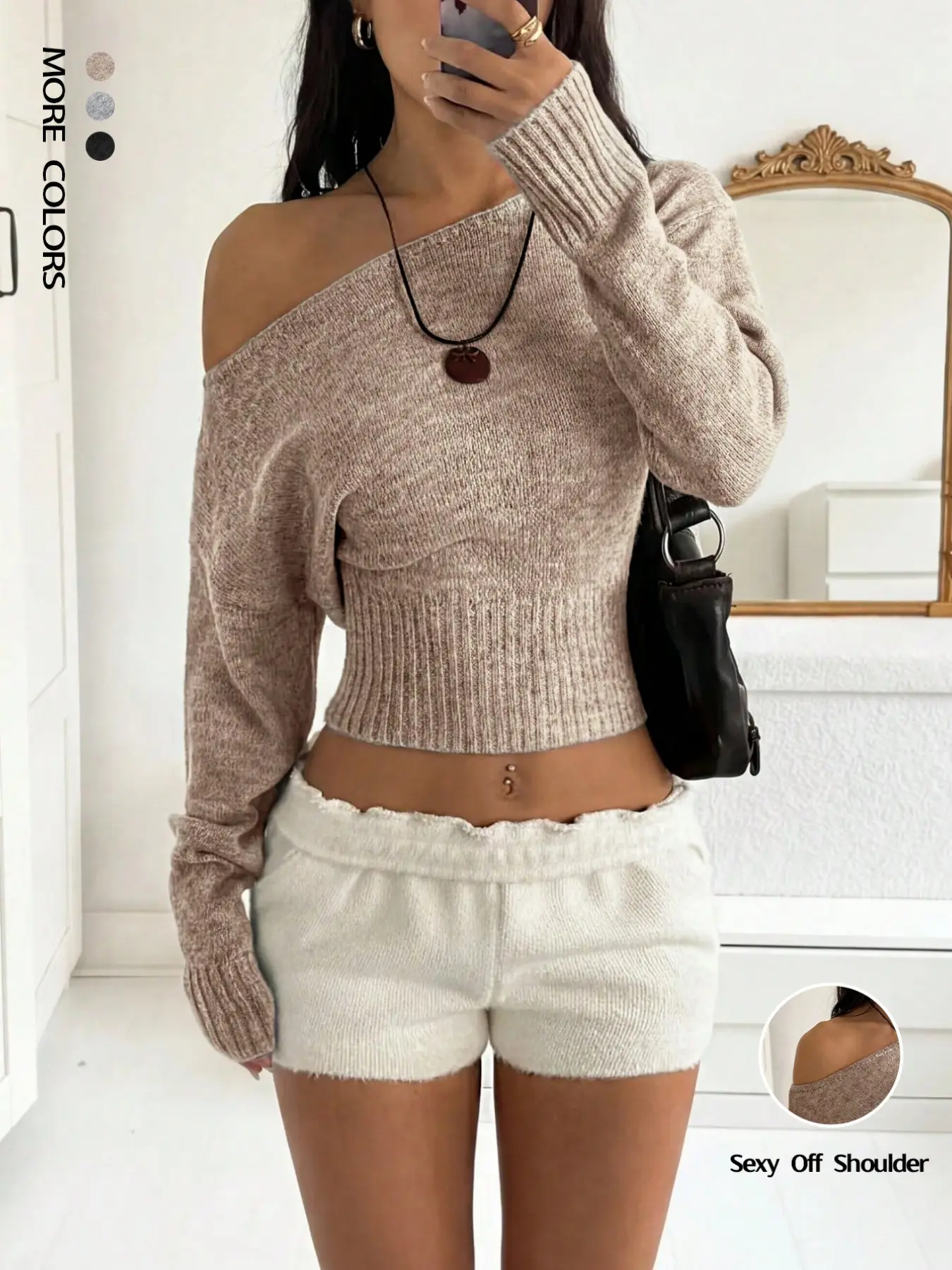Women's One Shoulder Sweaters Y2k Solid Color Pullover Sweater Knitwear Off Drop Shoulder Long Sleeve Crop Knit Top Slim Fitted Ribbed Knitted Cropped Sweatshirts Going Out Party Back to School Gift Christmas Fall Winter Outfits