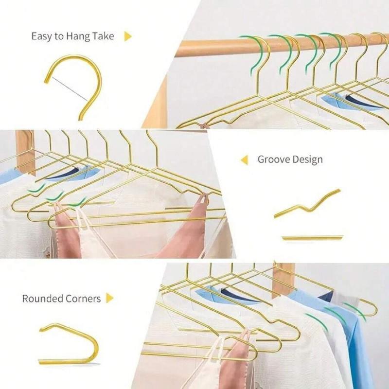 Heavy Duty Golden Thin Metal Clothes Hanger Set Of 10 Ultra Slim Design Maximize Wardrobe Storage Space Wire Garment Holder