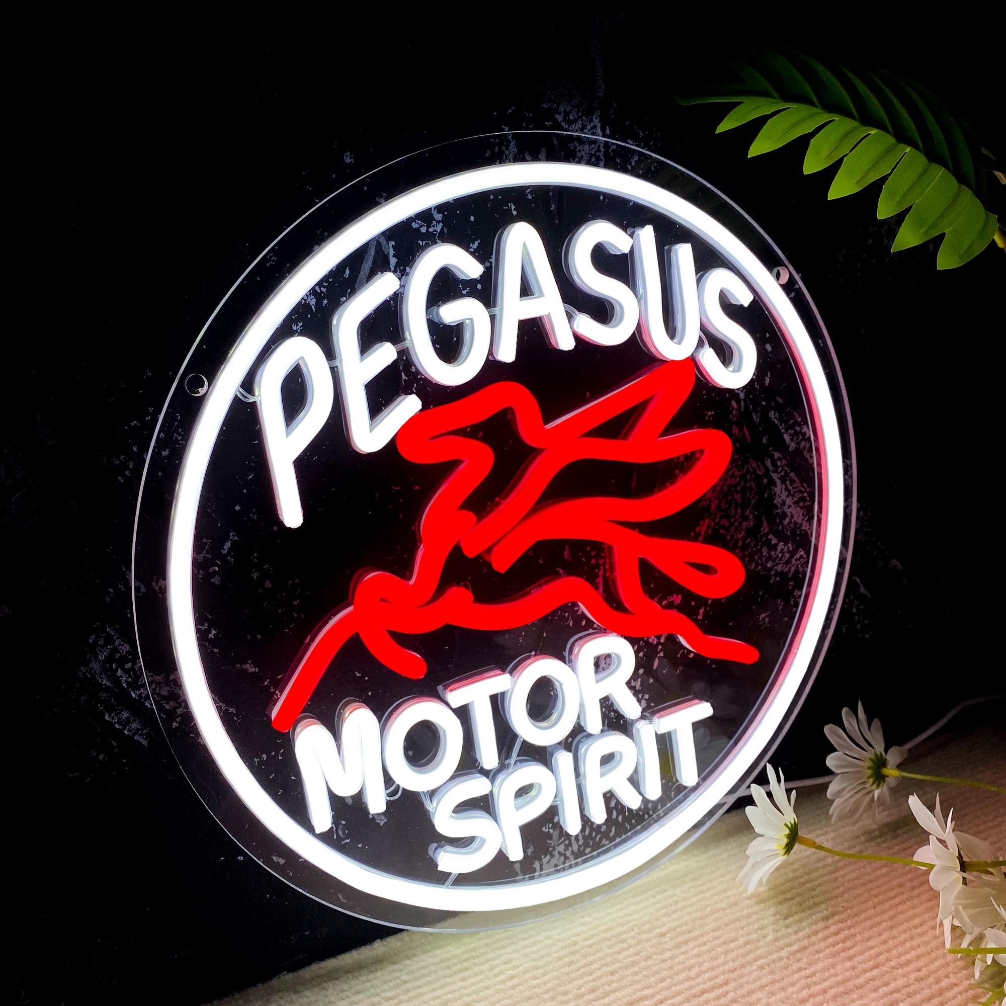 Pegasus Motor Spirit Neon Sign, USB Powered Personalized LED Sign, Neon Sign for Garage, Auto Repair Shop, Birthday Gift for Men