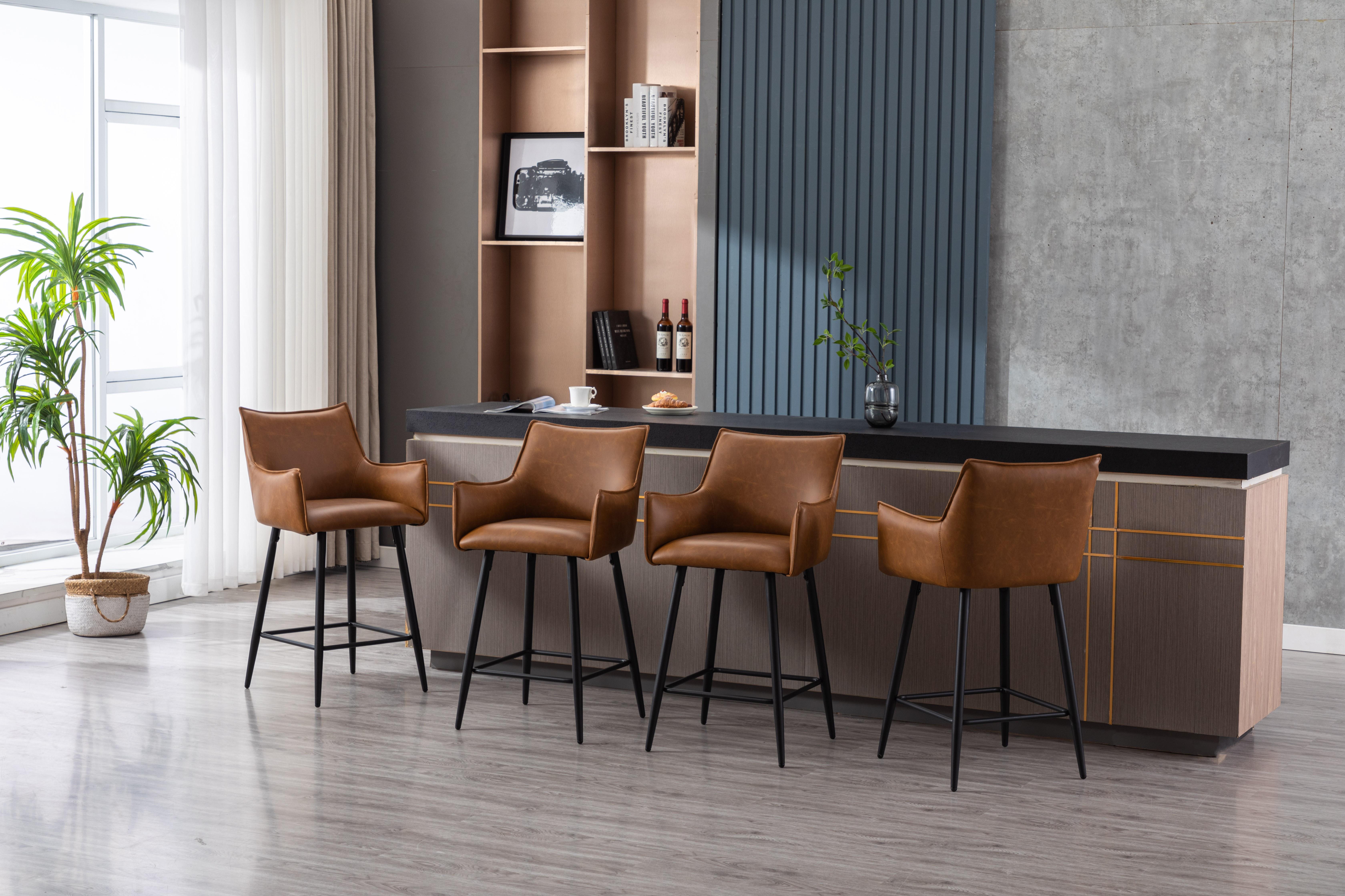 CHAIRUS 26" Modern Counter Height Bar Stools with Arms Set of 2, PU Leather Upholstered Kitchen Stools with Back Comfy Counter Height Island Chairs for Living Room Kitchen Pub Small Corner, Brown CHAIRUS 26" Modern Counter Height Bar Stools with Arms Set of 2, PU Leather Upholstered Kitchen Stools with Back Comfy Counter Height Island Chairs for Living Room Kitchen Pub Small Corner, Brown