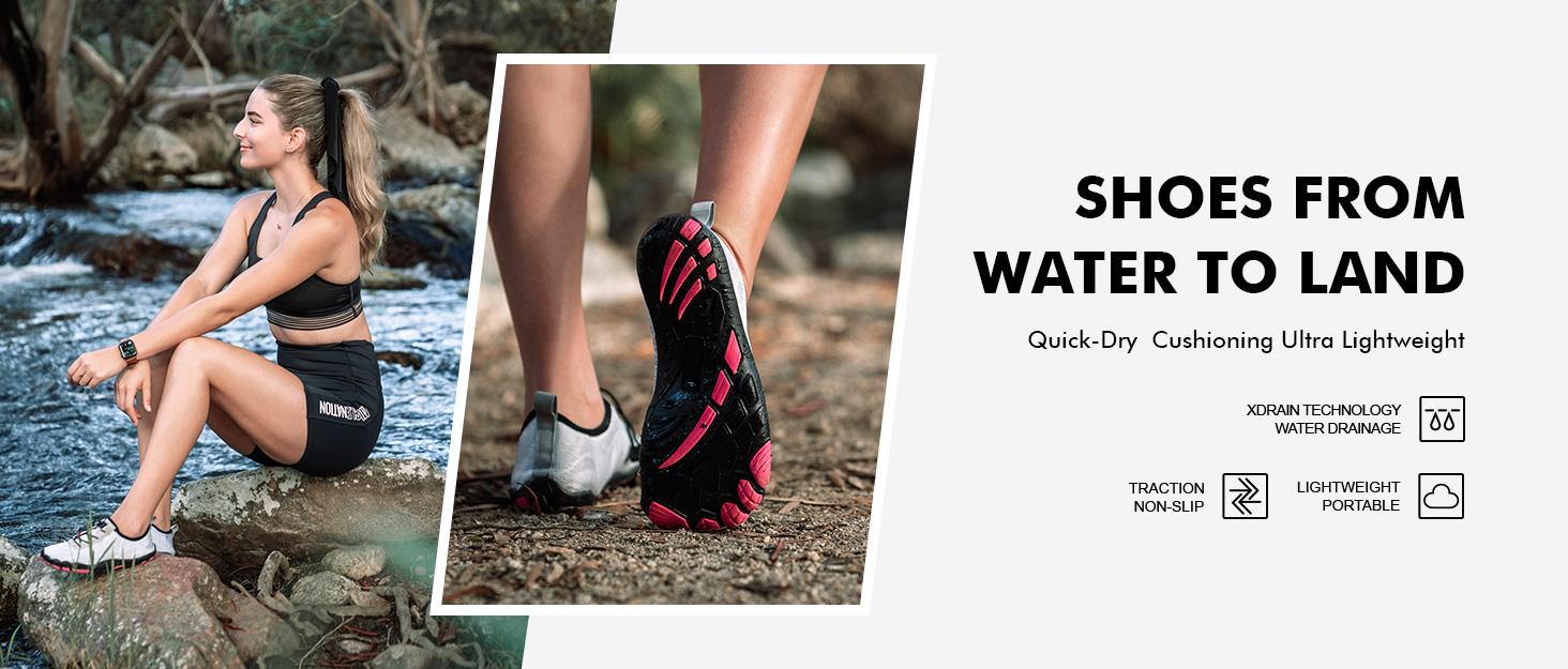 HIITAVE Womens 5 Wide Toes Lightweight Breathable Creek WaterShoes Quick Dry Barefoot for Swim Diving Surf Pool Beach Yoga Outdoor Sneakers Pilates