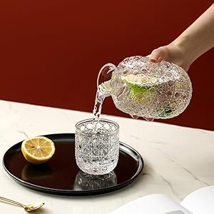Vintage Glassware Bedside Carafe Set (2 Sets, 4 Pcs Total) - 14Oz Glass Pitcher & Cup for Daily Use, Contemporary Nightstand Drinkware for Bedroom, Wedding Supplies Vintage Glassware Bedside Carafe Set (2 Sets, 4 Pcs Total) - 14Oz Glass Pitcher & Cup for Daily Use, Contemporary Nightstand Drinkware for Bedroom, Wedding Supplies