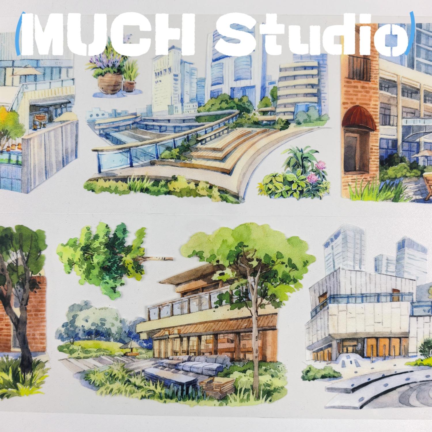 New Pet Sticker Roll (7x130cm), Modern City Landmark Landscape Design, High-Quality Craft Tape for Scrapbooking & Journal Decoration