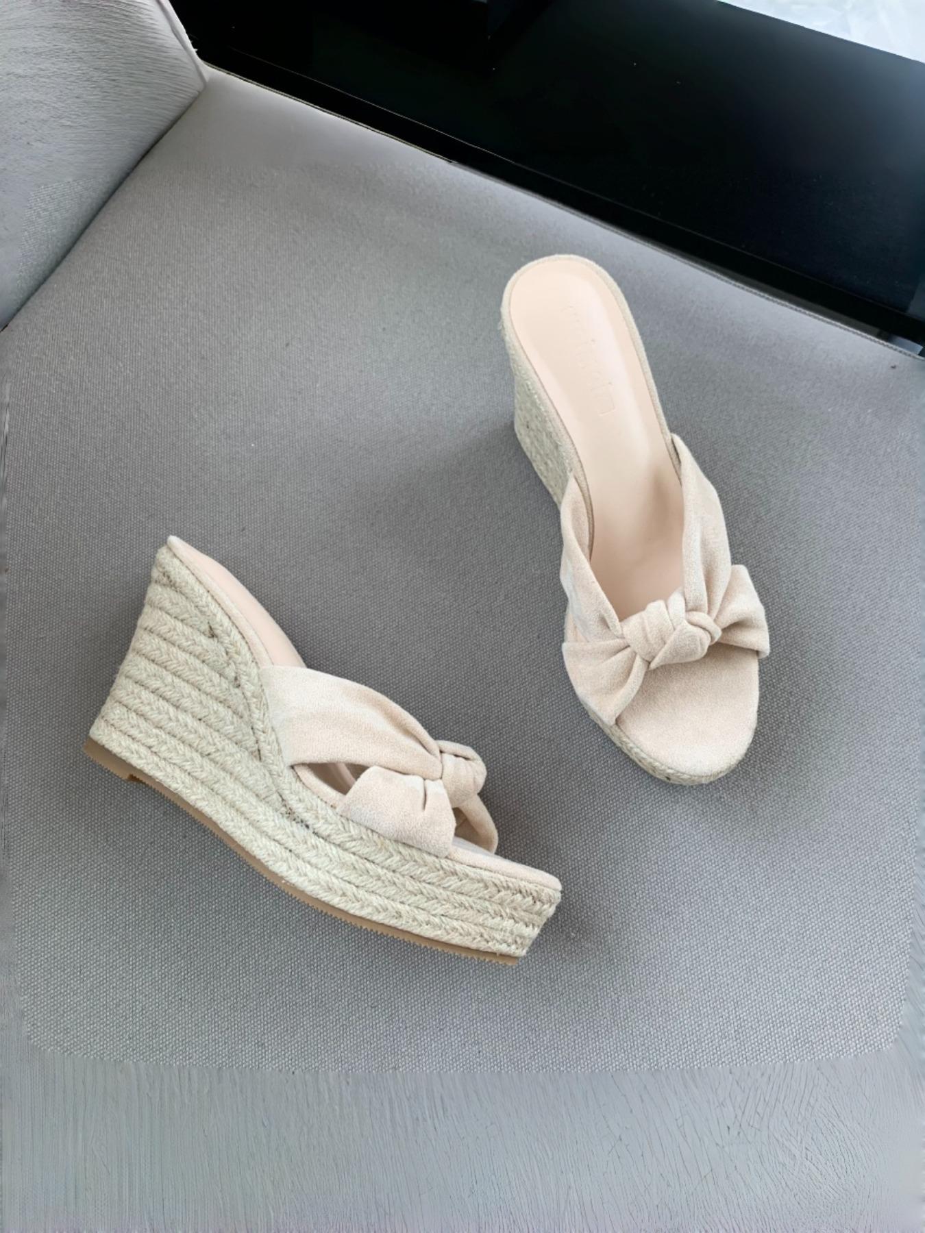 Bowknot Platform Wedge Slide Sandals For Women Summer Casual Open Toe Espadrille Mules
