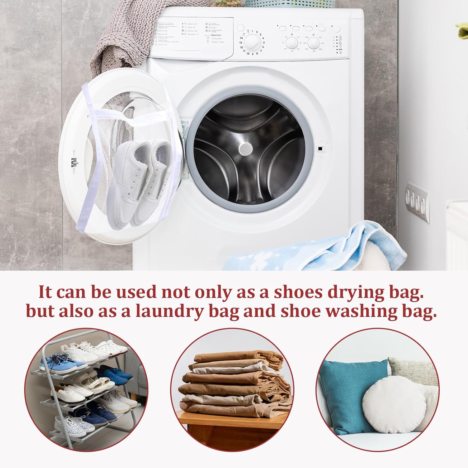 Sneaker Dryer Bag, 1 Count Durable Shoe Washing Bag with Elastic Straps, Laundry Bag for Sneakers, Washing Machine Drying Bag for Shoes, Clothing, and Laundry, Laundry Products