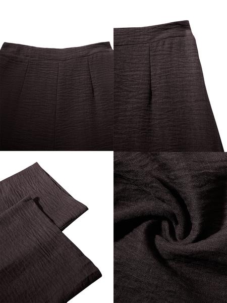 Aliling Women's Two-Piece Fall Casual Set, Fashion Pants Set, Regular Length Fitted Long Sleeve Top and High-Waisted Wide Leg Pants, Plain Woven Fabric