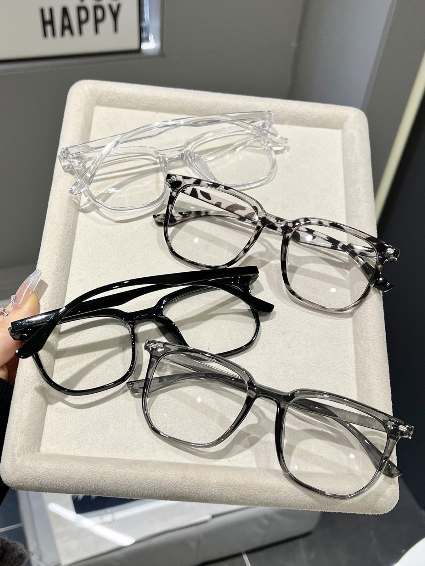 Classic Simple Casual Women's Flat Glasses, Suitable for Office, Reading, Gaming, Leopard Pattern, Plastic Frame, All Seasons