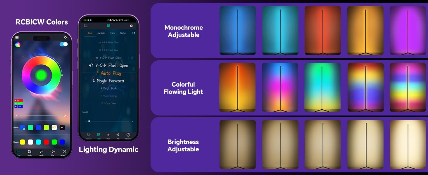 LED Corner Lamp, RGB Corner Floor Lamp with APP and Remote Control, 16 Million Colors & 300+ Scene Color Changing Ambience Light with Music Sync for Living Room, Bedroom, Gaming Room, Remote Floor Lamps