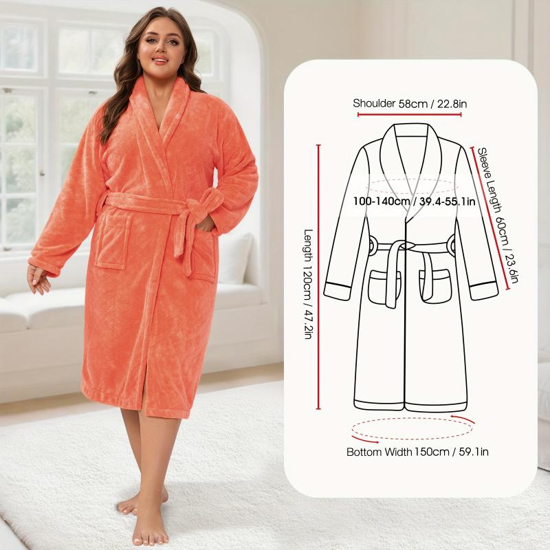 Plus Size Women's Coral Fleece Bathrobe, Quick-Dry Soft Skin-Friendly, Comfortable Breathable Home Sleepwear, Hotel Travel Christmas Gift