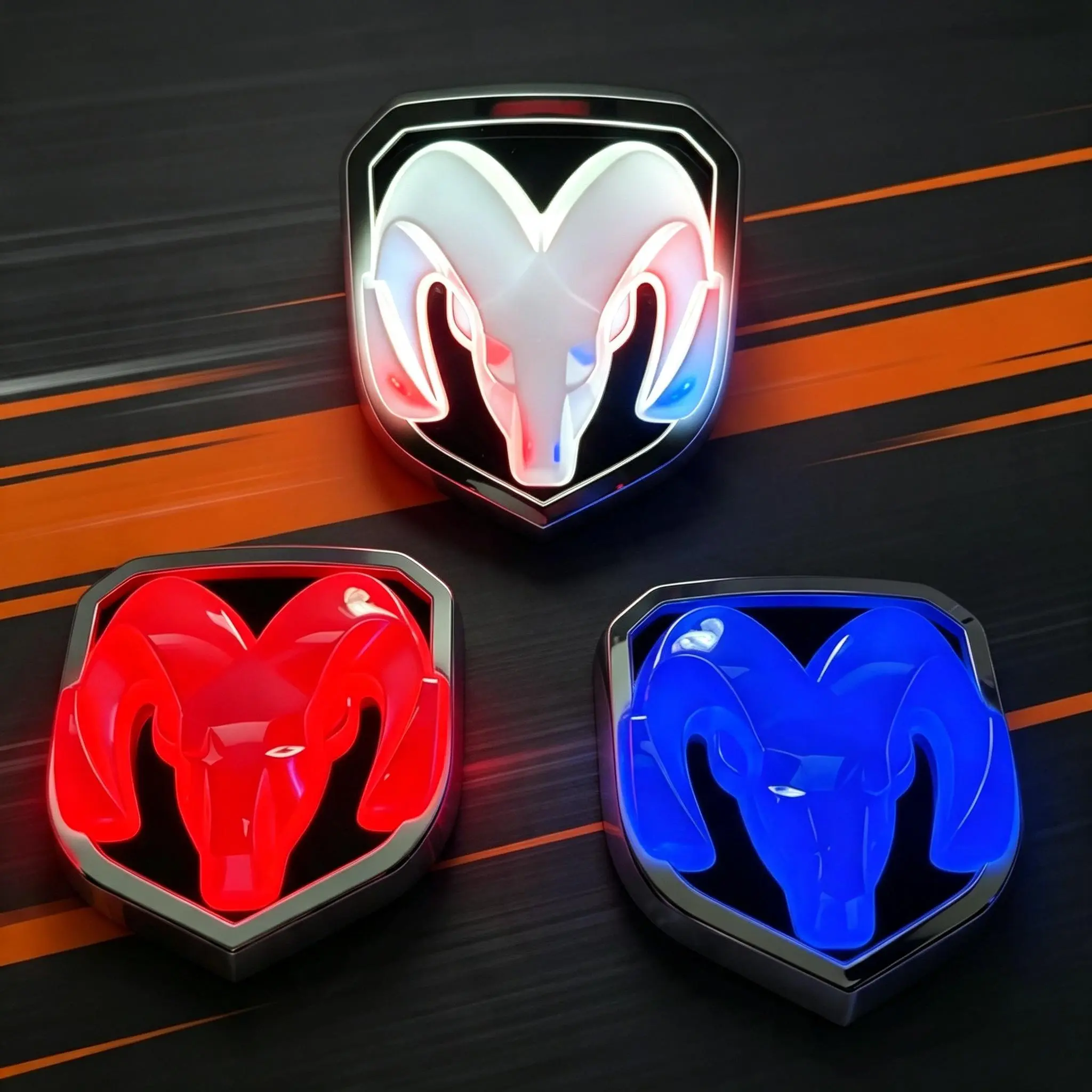 Dodge Ram Compatible Front Grill And Rear LED Emblem Kit, Custom Lighted Logo Accessories With Waterproof Construction, Vehicle Exterior Upgrade Parts For Pickup Styling, Auto Shows, And Personalized Garage Projects