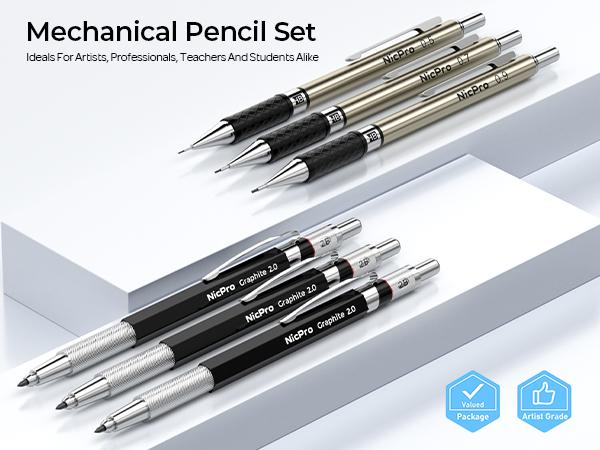 Nicpro 6Pack Art Mechanical Pencil Set, 3Pack Metal Drafting Pencil 0.5 mm & 0.7 mm & 0.9 mm & 3Pack 2mm Graphite Lead Holder (2B HB 2H) For Writing, Sketching Drawing With Lead Refills Case Nicpro 6Pack Art Mechanical Pencil Set, 3Pack Metal Drafting Pencil 0.5 mm & 0.7 mm & 0.9 mm & 3Pack 2mm Graphite Lead Holder (2B HB 2H) For Writing, Sketching Drawing With Lead Refills Case
