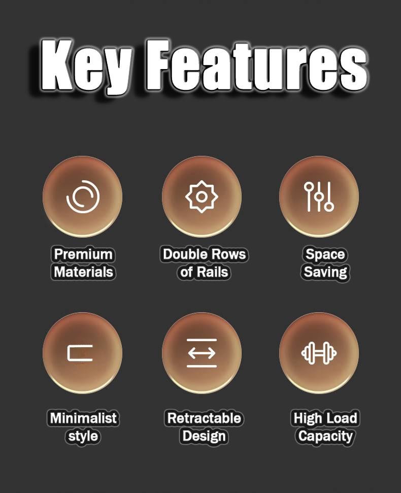 Space-Saving Pull-Out Clothes Rack, Adjustable Sliding Pants Hanger, Heavy-Duty Aluminum Structure, Supports 35 Lbs, Coat Hanger, & Options