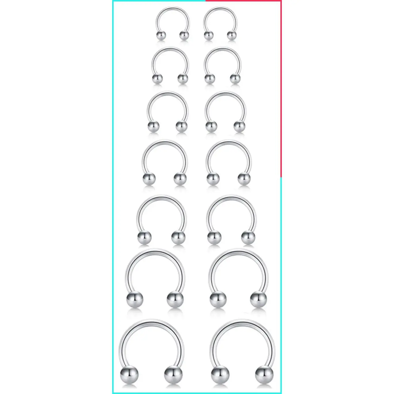 7 Pairs Surgical Steel Horseshoe Small Septum Rings Smiley Piercing Jewelry Circular Curved Barbell Piercing Hoops Set for Nose Nipple Nostril Cartilage Helix Daith Tragus Lip Eyebrow, Sizes 6/7/8/9/10/12/14MM