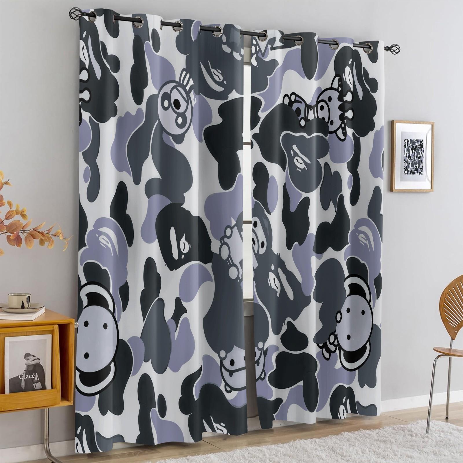 2 PCS Cartoon Camouflage Anime Style Blackout Curtains, Youthful Personalized Decorative Window Curtains, Easy to Open & Install, 85% Blackout Rate, Perfect Housewarming Christmas Birthday Gift for Teens & Trendy Toy Lovers