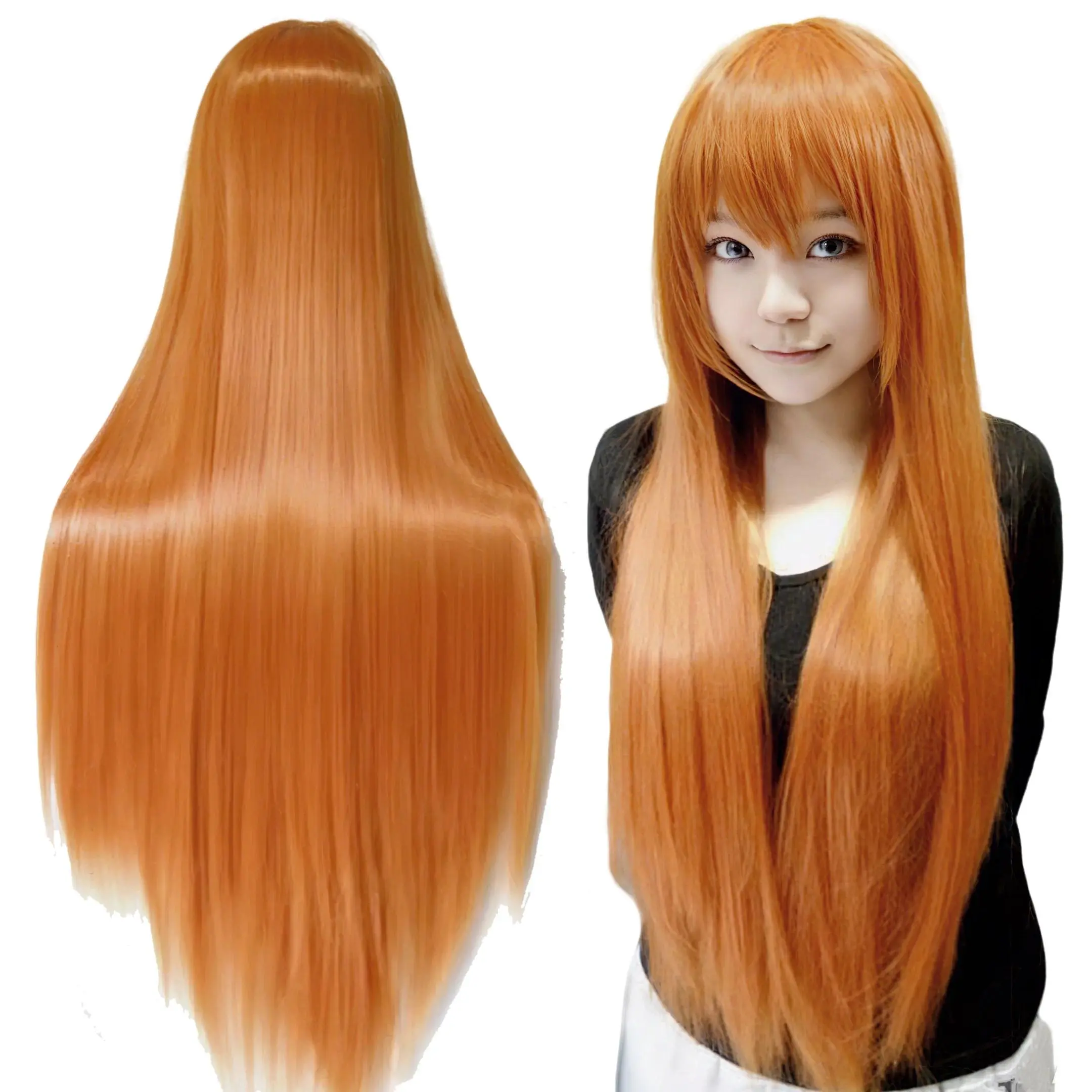 Long Straight Synthetic Hair Orihime Inoue Cosplay Orange Wig Anime Halloween Costume for Coser Fans