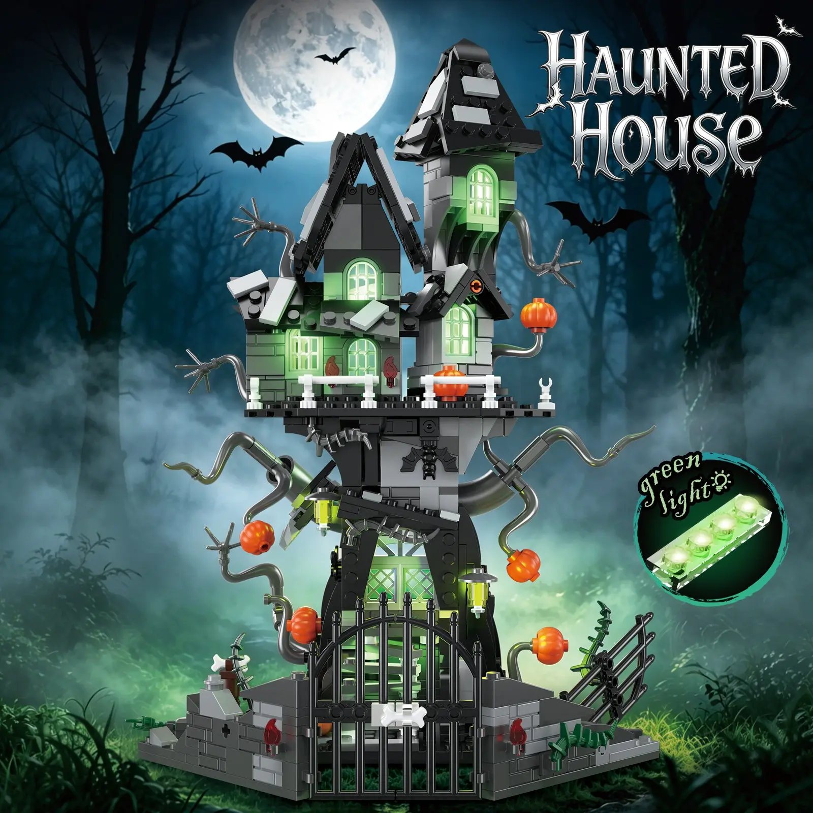 Haunted House Building Blocks Kit MOC Spooky Tree House Model Horror Castle Brick Toys Set Easter Halloween Decor Gifts For Kids Adult