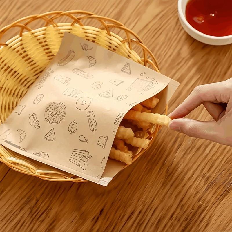 Kraft Paper Sandwich Bags, Oil-Resistant Disposable Food Bags for Hamburgers, Desserts, Fried Chicken, Leak-Proof Snack Packaging for Parties, Catering, Mobile Vendors, Weddings, Birthdays, Back-To-School Season