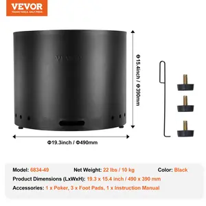 VEVOR Smokeless Fire Pit Stove Bonfire, H: 15.4 inx Dia: 19.3 in, Wood Burning Fireplaces with Removable Ash Pan, SUS430 Stainless Steel inner Portable Outdoor Firepit, for Outdoor Patio Camping