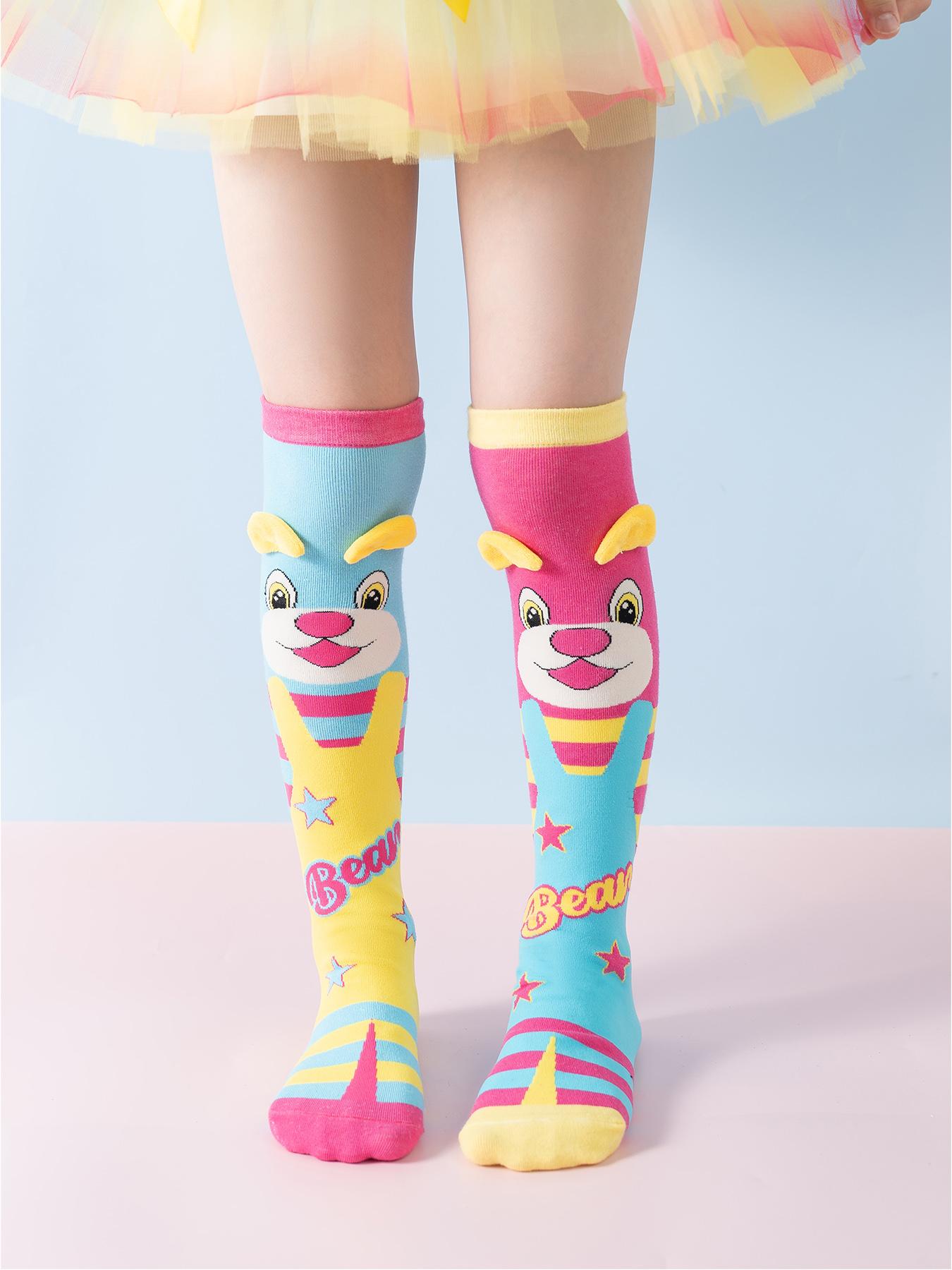 Cute Girls' Socks Set, Fun & Trendy Design, Stretchable Mid-Calf Novelty Socks, Perfect for Kids, Unique Style Footwear