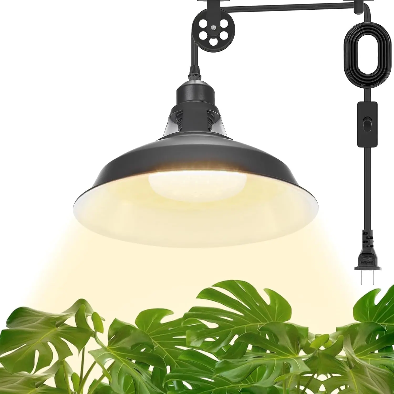 Hanging Grow Light, Full Spectrum Hanging Plant Lights for Indoor, Vintage Decorative Grow Lights with 16.4FT Power Cord, Plug in Pendant Light with Adjustable Pulley for Plants, Flowers (1)